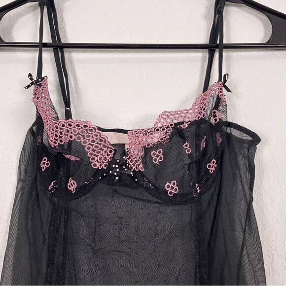 Victoria’s Secret Black Sheer with Pink Detail Lingerie Slip Dress - Picture 5 of 7